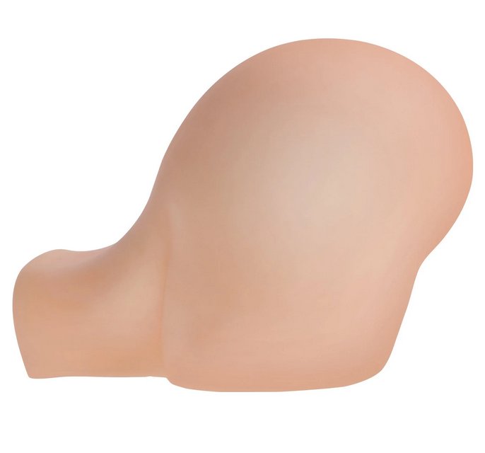 Side view of the Fuck Me Silly: To-Go Bubble Butt showcases how the stroker is flat on the bottom for easy use. It also shows how the stroker has a very large "butt" compared to the very narrow waist. | Kinkly Shop
