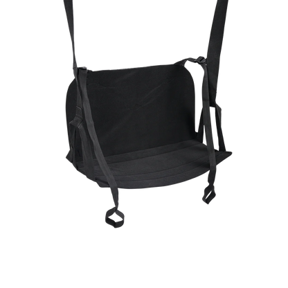 Close-up on the seat of the Sportsheets Pivot Deluxe Door Jam Sex Sling. It looks flexible and like it will easily fold under weight, but it looks much more comfortable than the standard strap-only design of most door jam slings. | Kinkly Shop