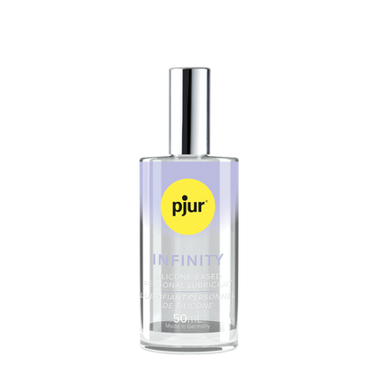Pjur Infinity Silicone lube bottle in front of a transparent background. The bottle looks see-through. | Kinkly Shop