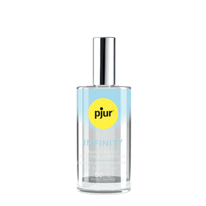 Pjur Infinity Water lube bottle in front of a transparent background. The bottle's clear design looks like it would be see-through. | Kinkly Shop