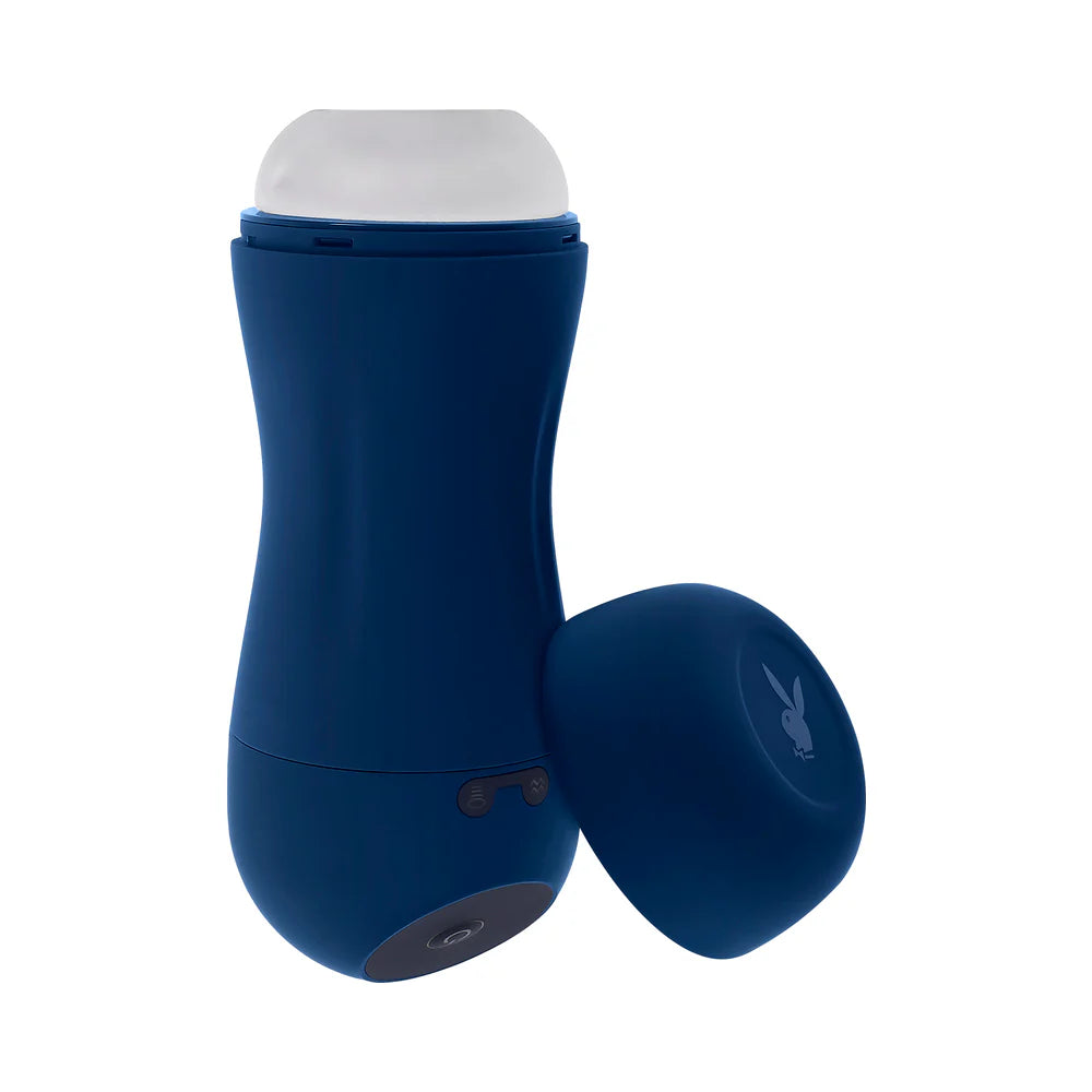 The Playboy Gusto shown next to the lid that screws on top of the toy to protect it from dust, sharpness, and lint. | Kinkly Shop