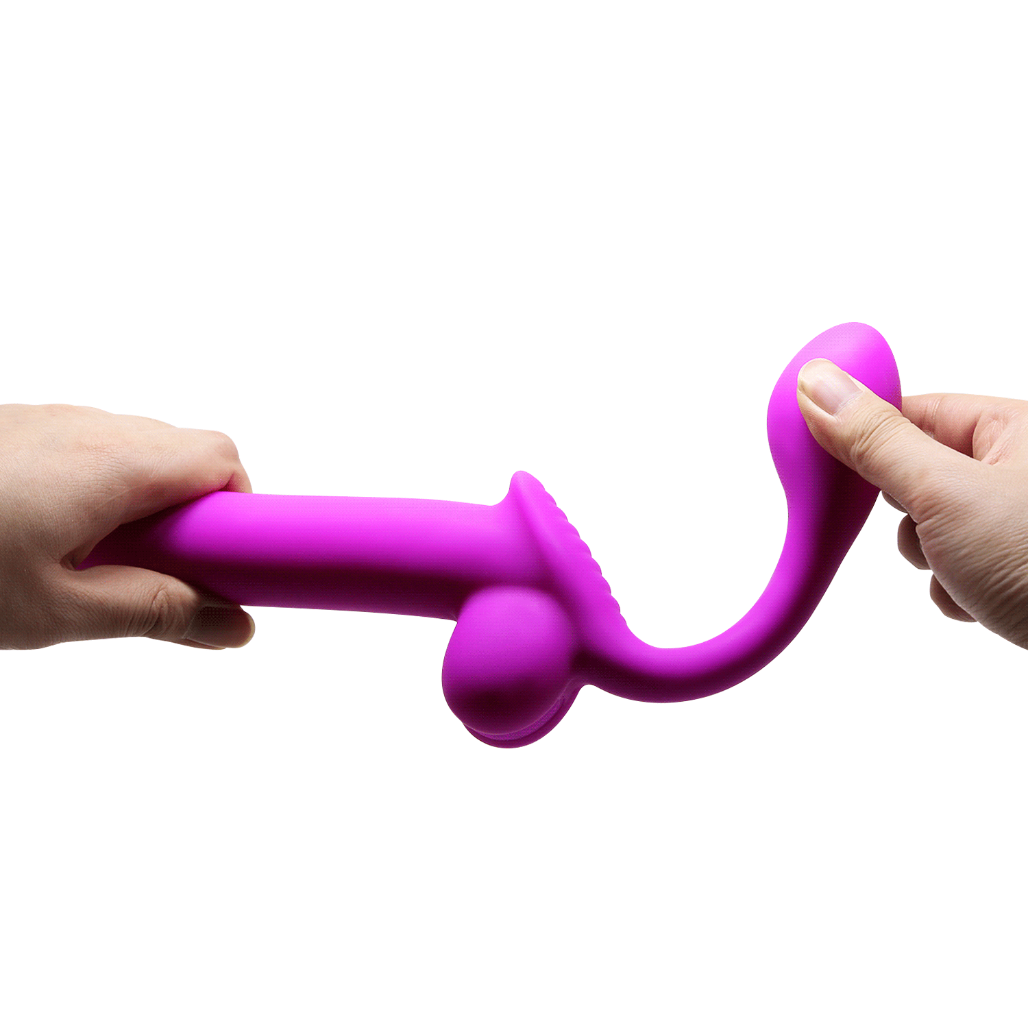 GIF shows a person bending the wearer's insertable shaft portion, showcasing how flexible and bendable it is from the receiver's shaft end | Kinkly Shop