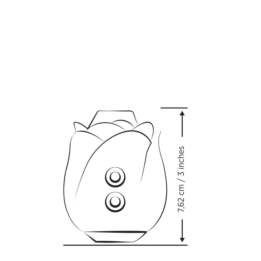 Illustration showcases the height of the ROMP Rose. The vibrator is 3" in height. | Kinkly Shop