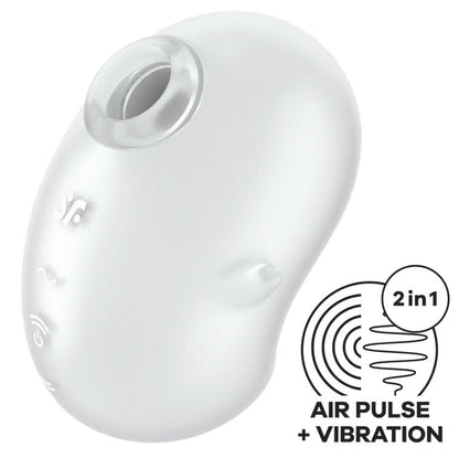 The Satisfyer Cutie Ghost in White shown next to a icon that states "2 in 1. Air pulse + vibration" | Kinkly Shop