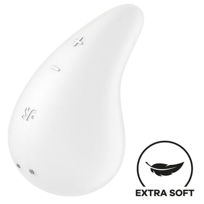 The Satisfyer Dew Drop in front of a plain white background. An icon in the corner says "Extra soft". | Kinkly Shop