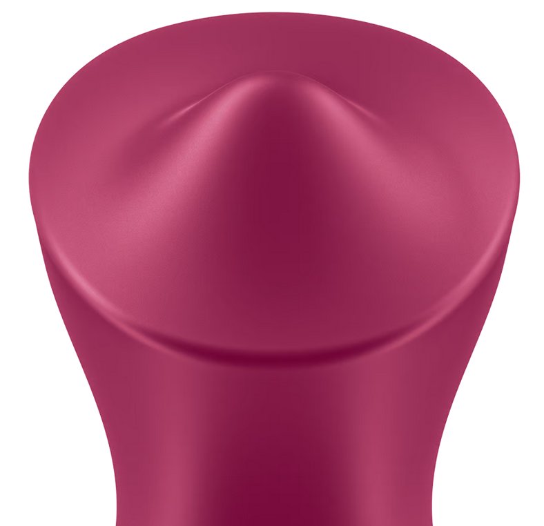 Close-up of the moving ball design on the top of the Satisfyer Exciterrr. The ball presses up against the thin silicone at the tip | Kinkly Shop