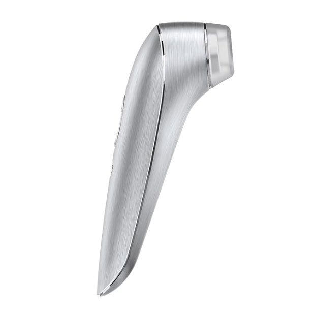 Side view of the Satisfyer High Fashion showcasing the ergonomic, angled handle that makes it easier to hold and keep it in place. | Kinkly Shop