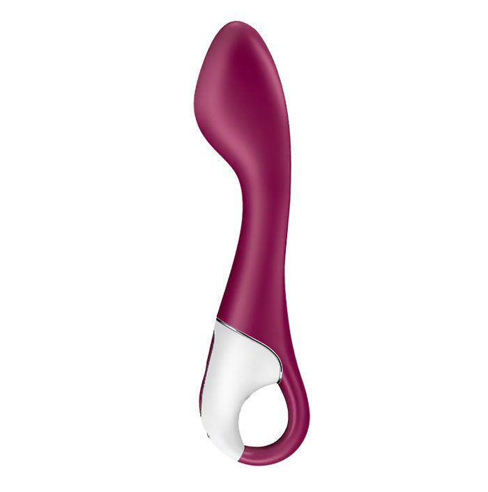 Side view of the Satisfyer Hot Spot Warming showcases the vibrator's really wide tip that allows for lots of broad g-spot stimulation. The base of the vibrator has a loop built in for easier gripping. | Kinkly Shop