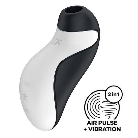 The Satisfyer Orca in front of a plain white background. An icon in the corner states "Air Pulse + Vibration. 2 in 1" | Kinkly Shop