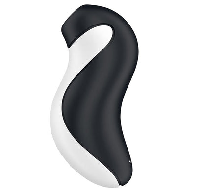 Side profile of the Satisfyer Orca. The toy has a curved design with a flat, air suction tip where the clitoris can be placed. | Kinkly Shop