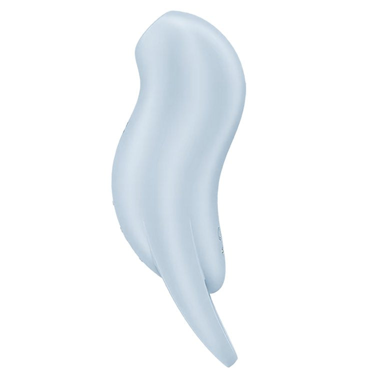 Side view of the Satisfyer Pocket Pro 1 showcases the curvature of the toy, the hollow tip of the vibrator, and the looped handle at the base of the vibe. | Kinkly Shop