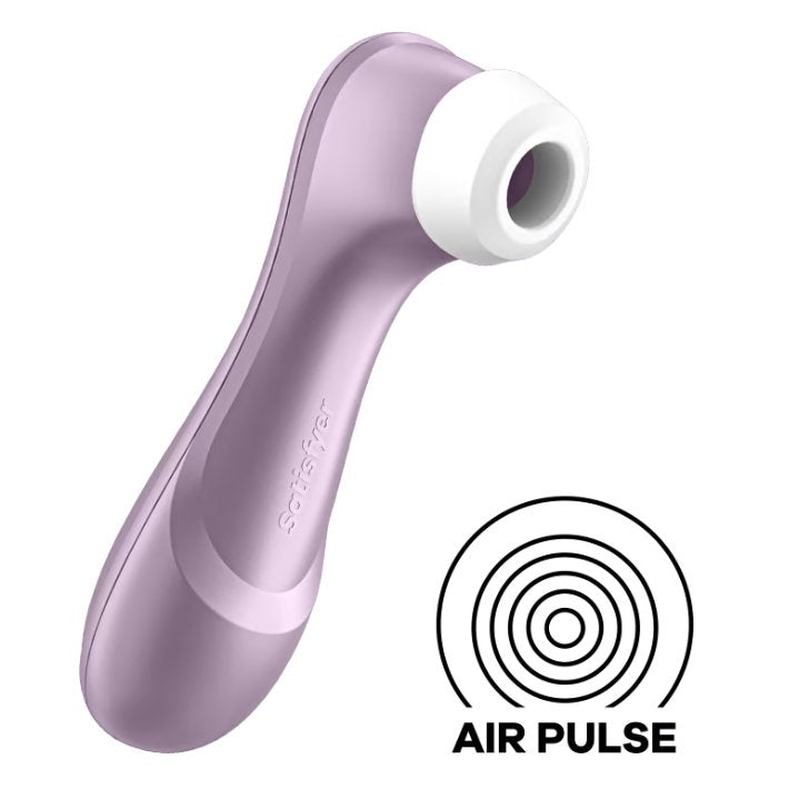 The Satisfyer Pro 2 - Generation 2 in front of a plain white background. An icon in the corner states "Air pulse" | Kinkly Shop