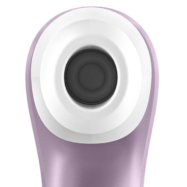 Close-up of the Satisfyer Pro 2 - Generation 2 tip. The white tip attachment is removable from the toy, and inside of it is a open, deep hole. | Kinkly Shop