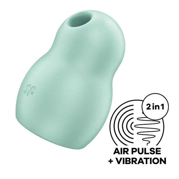 The Satisfyer Pro To Go 1 shown next to an icon and text that states "2 in 1. Air Pulse + vibration" | Kinkly Shop