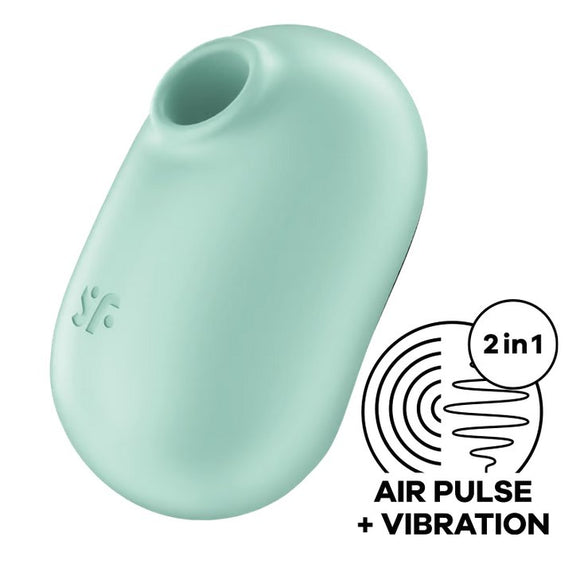 The Satisfyer Pro To Go 2 shown next to an illustrated icon that says "Air Pulse + Vibration. 2 in 1!" | Kinkly Shop