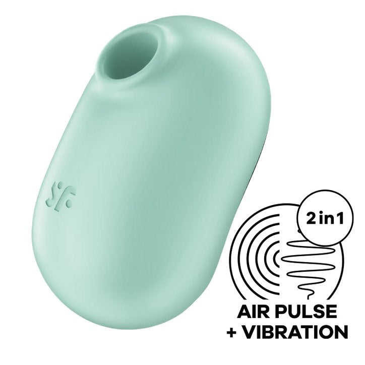 The Satisfyer Pro To Go 2 shown next to an illustrated icon that says "Air Pulse + Vibration. 2 in 1!" | Kinkly Shop