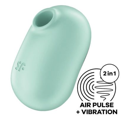 The Satisfyer Pro To Go 2 shown next to an illustrated icon that says "Air Pulse + Vibration. 2 in 1!" | Kinkly Shop