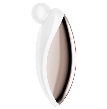 Side view of the Satisfyer Spot On 2 showcases the unique, D-like shape of the sex toy with the protruding ball tip on it. | Kinkly Shop