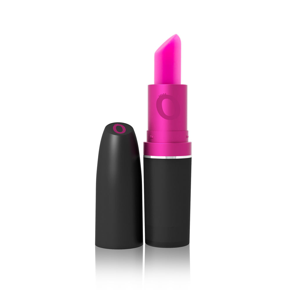 Screaming O My Secret Vibrating Lipstick up against a white background. The lid is removed, showcasing the tip that's hidden within the cap when it's on. | Kinkly Shop