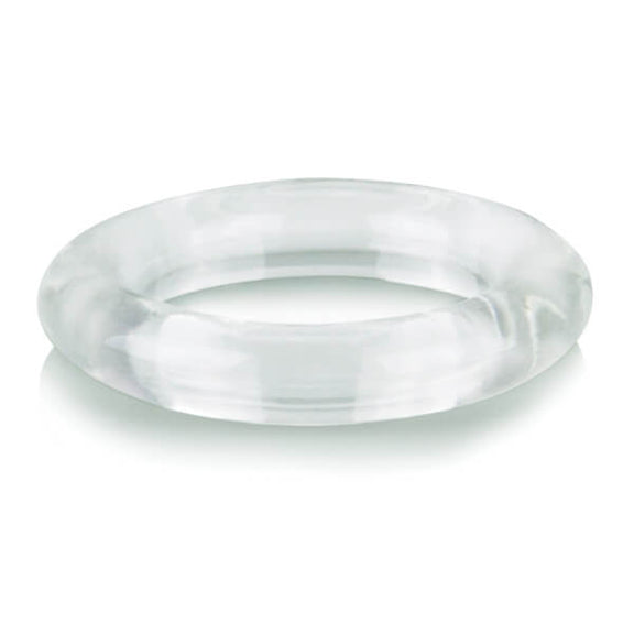 The Screaming O RingO XL laying flat against a white background. The ring looks very spacious, and it has a transparent, clear color to it. | Kinkly Shop