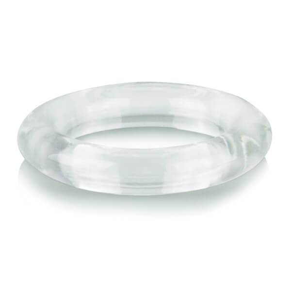 The Screaming O RingO XL laying flat against a white background. The ring looks very spacious, and it has a transparent, clear color to it. | Kinkly Shop