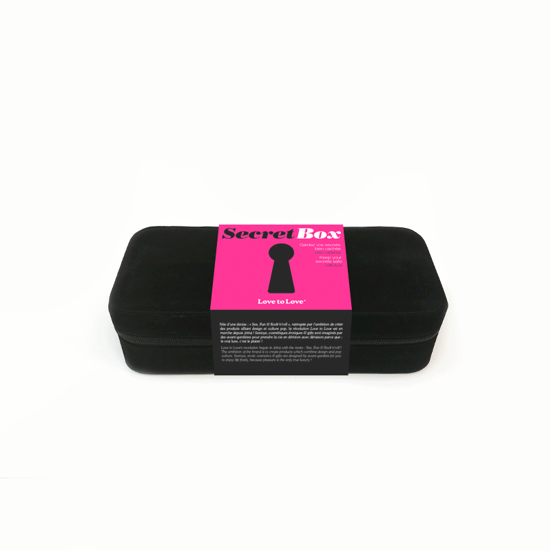 GIF shows the Love to Love Secret Box open and being loaded up with sex toys. It fits four different sex toys in it when it's not zipped shut. | Kinkly Shop