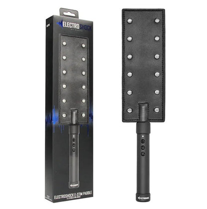 The ElectroShock Rechargeable Paddle shown next to the packaging for the electrosex paddle. | Kinkly Shop