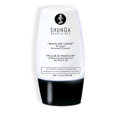 Bottle of the Shunga Rain of Love G-Spot Cream in front of a plain white background | Kinkly Shop