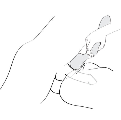 Illustration showcasing a couple having penis-in-vagina sex. A person holds the vibrating wand massager head up against the clitoris for pleasure. | Kinkly Shop