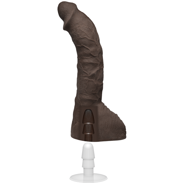 Cross-section X-Ray vision of the base of the Signature Cocks - Prince Yahshua showcases how the Vac-U-Lock tab slides into the base of the dildo. | Kinkly