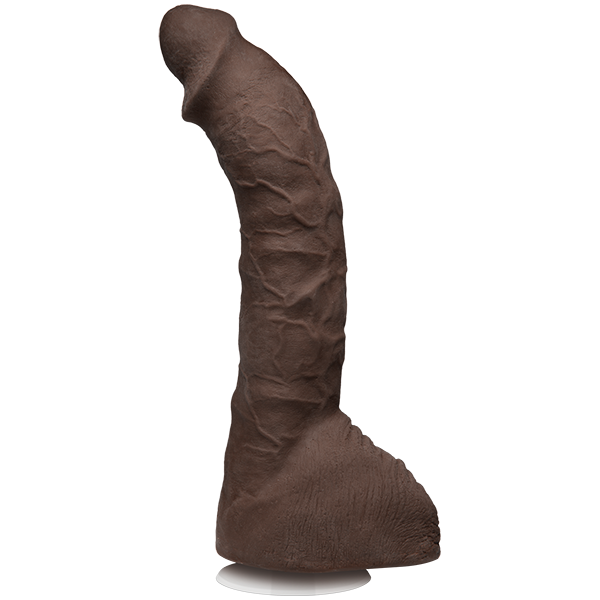 Side view of the Signature Cocks - Prince Yahshua. The dildo has a very intense upward curve to the tip. | Kinkly Shop