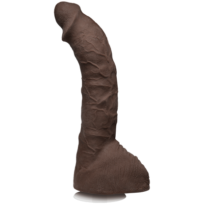 Side view of the Signature Cocks - Prince Yahshua. The dildo has a very intense upward curve to the tip. | Kinkly Shop