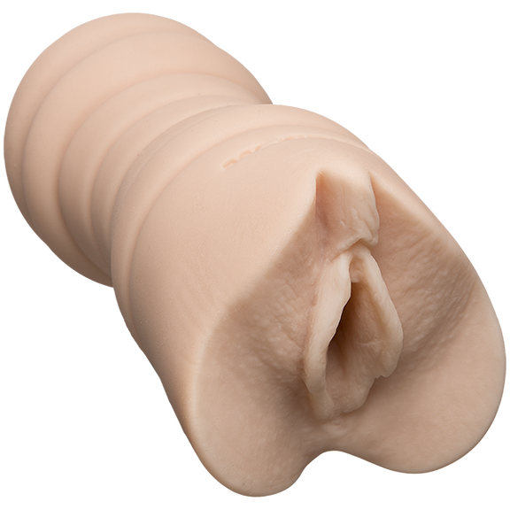 A close-up of the entrance and orifice of the Signature Strokers Sasha Grey Vulva stroker. The toy is molded directly from the porn star's vulva. | Kinkly Shop
