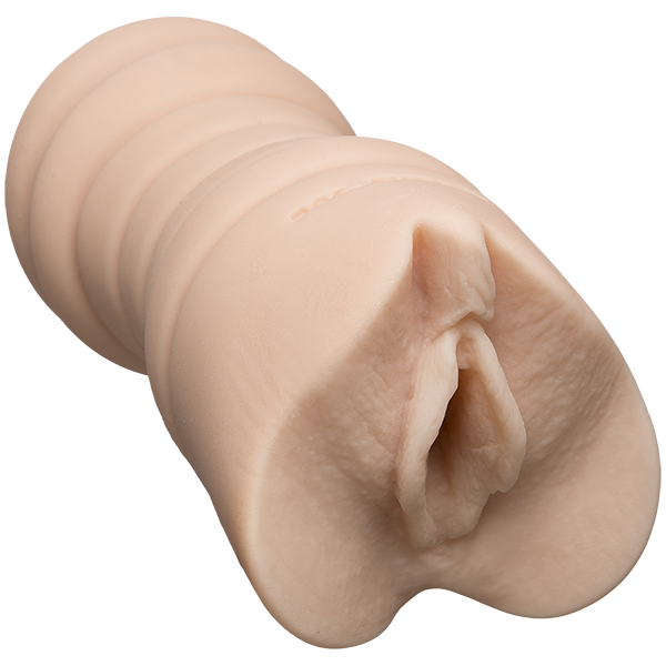 A close-up of the entrance and orifice of the Signature Strokers Sasha Grey Vulva stroker. The toy is molded directly from the porn star's vulva. | Kinkly Shop