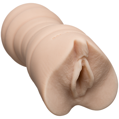 A close-up of the entrance and orifice of the Signature Strokers Sasha Grey Vulva stroker. The toy is molded directly from the porn star's vulva. | Kinkly Shop