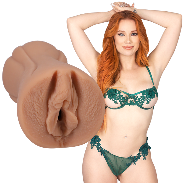 Madison shown next to the Signature Strokers - Madison Morgan. The orifice and entrance of the stroker are directly molded from her own vulva. | Kinkly Shop