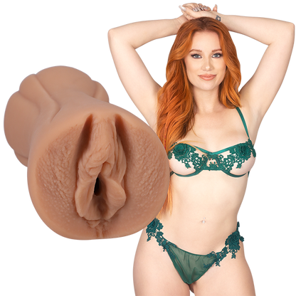 Madison shown next to the Signature Strokers - Madison Morgan. The orifice and entrance of the stroker are directly molded from her own vulva. | Kinkly Shop