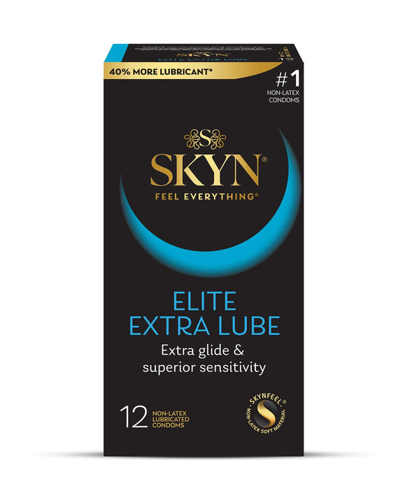 Packaging for the SKYN Non-Latex Condoms - Elite Extra-Lube 12 pack of condoms | Kinkly Shop