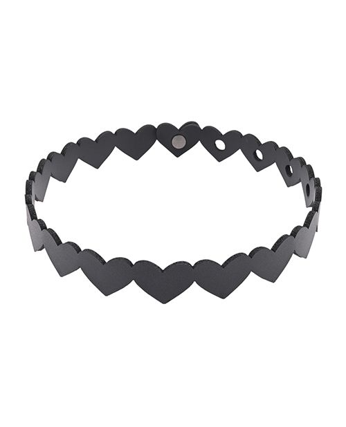 The Sportsheets Heart Day Collar in front of a white background. The collar is made up of heart-shaped designs along the entire length of the collar. | Kinkly Shop