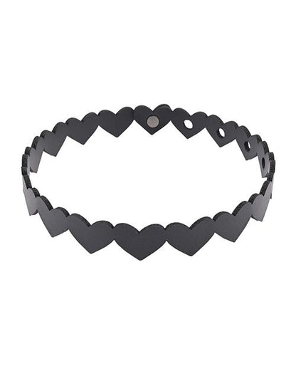 The Sportsheets Heart Day Collar in front of a white background. The collar is made up of heart-shaped designs along the entire length of the collar. | Kinkly Shop