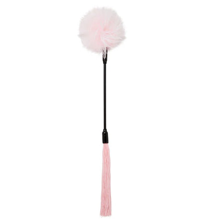 Sportsheets Whip and Tickle in Pink against a plain white background. It's a light, pastel pink. | Kinkly Shop