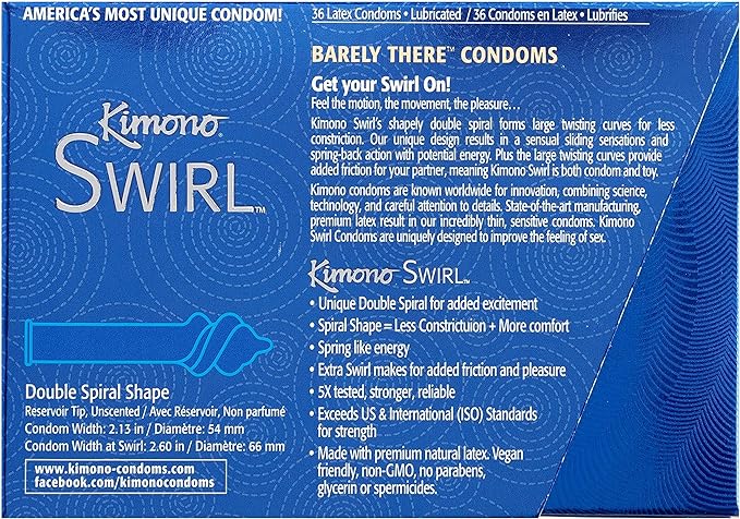 Backside of the packaging showcases an outline of a condom that shows the double-helix swirl design | Kinkly Shop