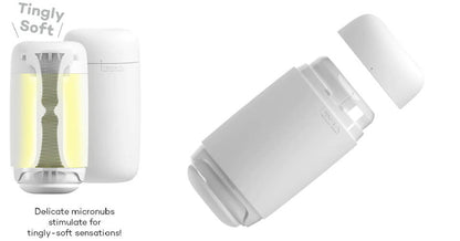 The Tenga Puffy in White shown next to a cross-section of its texture | Kinkly Shop
