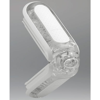 The Tenga Flip Zero opened up, showcasing how the stroker hinges at the end with the entrance for minimal interruption of entrance texture. | Kinkly Shop