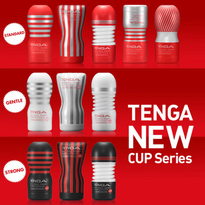 Text reads: "TENGA New Cup Series" This Tenga Original Vacuum Cup is part of the Standard series of cups. | Kinkly Shop