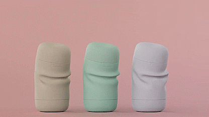 3 Tenga Puffys lined up in a row, spinning in circles while being compressed to showcase their flexible, bendable design | Kinkly Shop