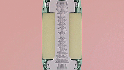 A cross-section of a Tenga Puffy shows the soft, pillowy outer layer of the Tenga Puffy that changes how the internal tunnel feels with a squeeze. | Kinkly Shop
