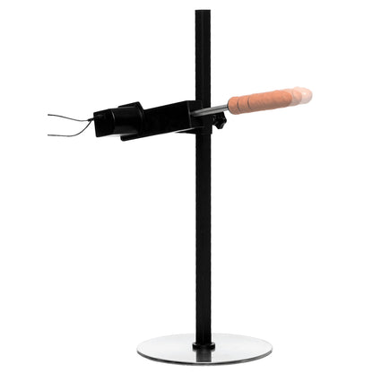 The Dicktator Extreme Sex Machine in front of a plain white background, showcasing the thrusting capacity of the dildo on the sex machine. | Kinkly Shop