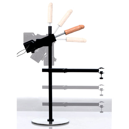 Multiple "ghost" images superimposed over the original image showcasing how adjustable the sex machine is. It can be raised or lowered in height, the angle can change, and the thrusting depth can change. | Kinkly Shop