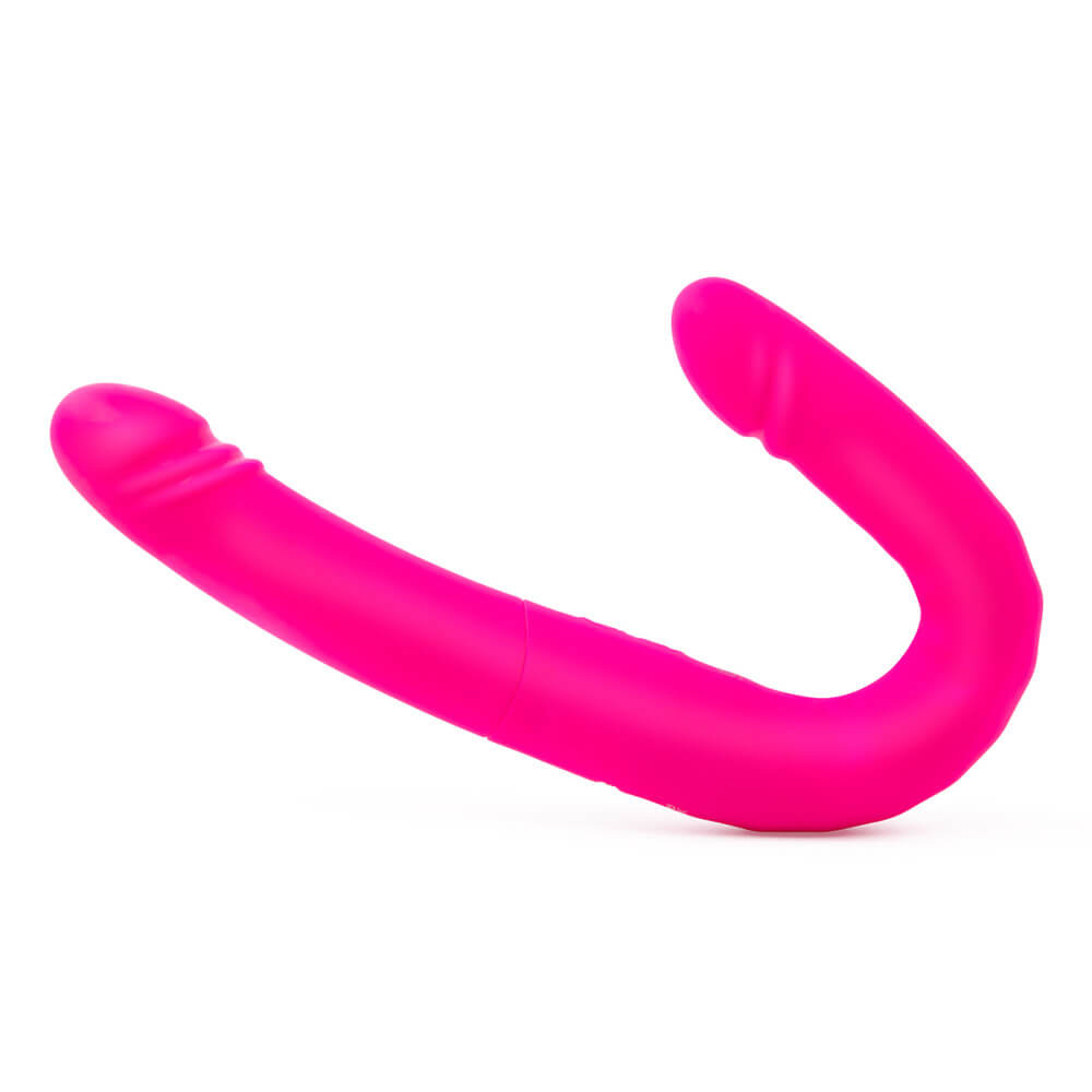 The Together Toy Duo Together bent into a "J" shape to allow for self use or two people to stack on top of one another (like in a Missionary position) to use the dildo together. | Kinkly Shop